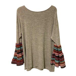 Vintage Boho Womens Pullover Top L Boho Hippie Knit Bell Sleeve Comfy Stretchy